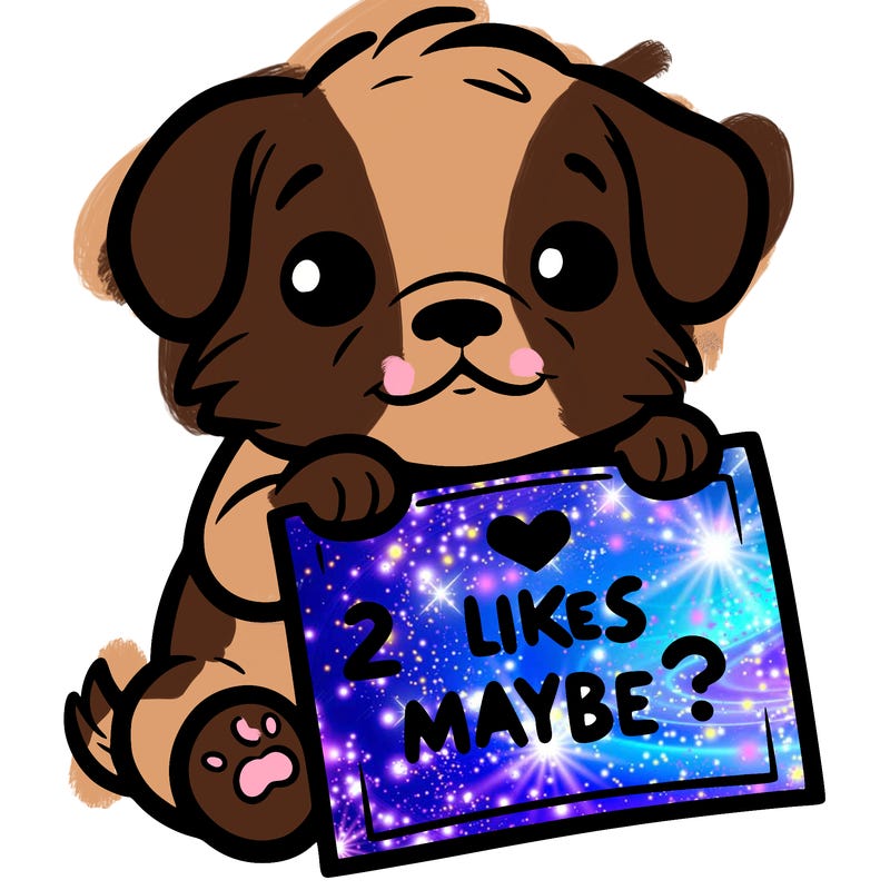 a puppy holding a sign that says 2 likes maybe?