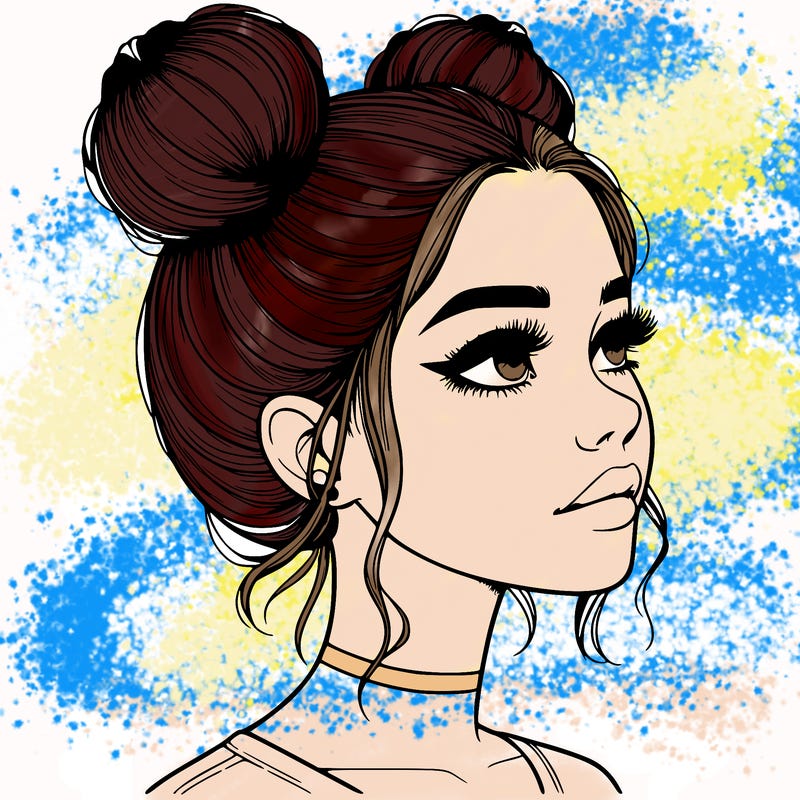 realistic girl with buns on the top of her head