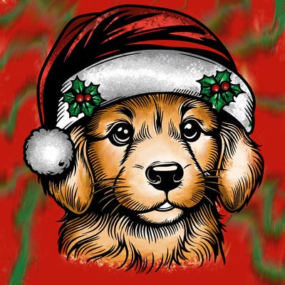 realistic dog wearing a santa hat