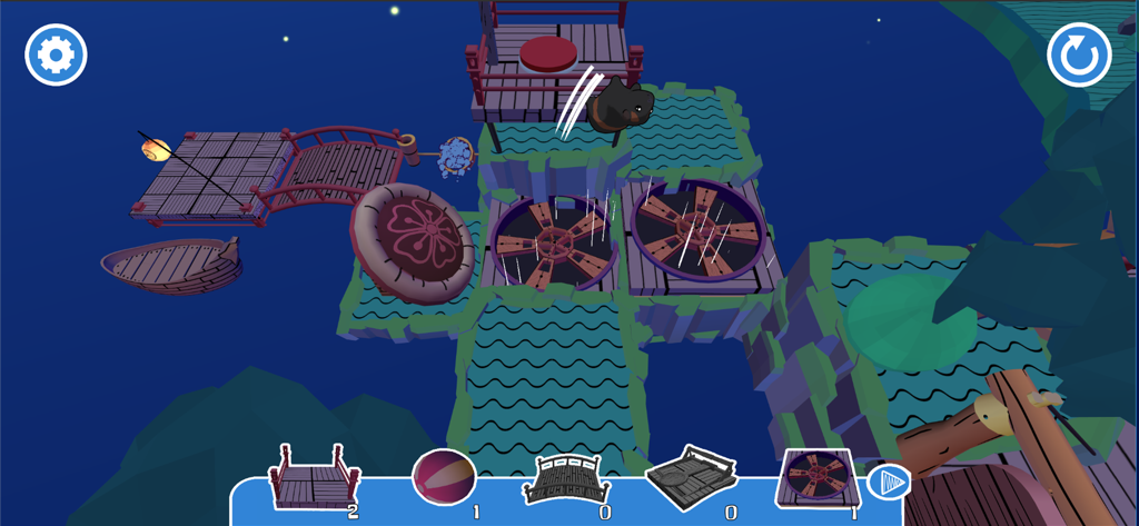 Guinea Pig Bridge! - A black guinea pig bouncing through a 3D physics puzzle level with fans and bridges