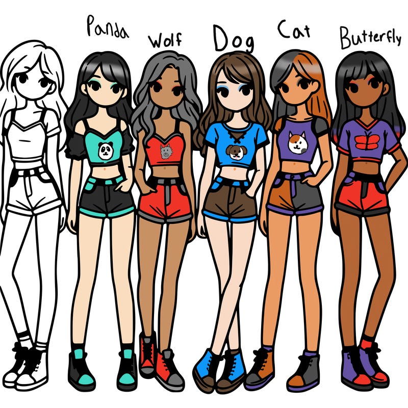 a group of girls wearing crop tops and shorts