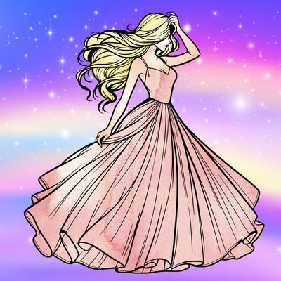 realistic woman with dress flowing in the wind