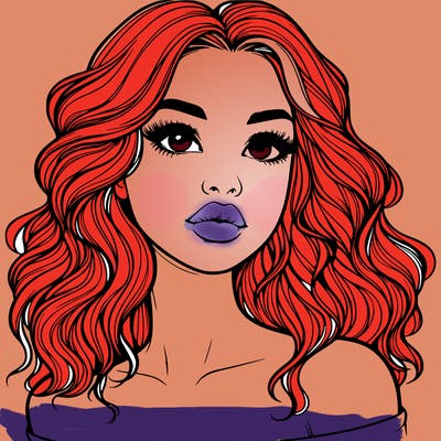 realistic girl with wavy hair and lips
