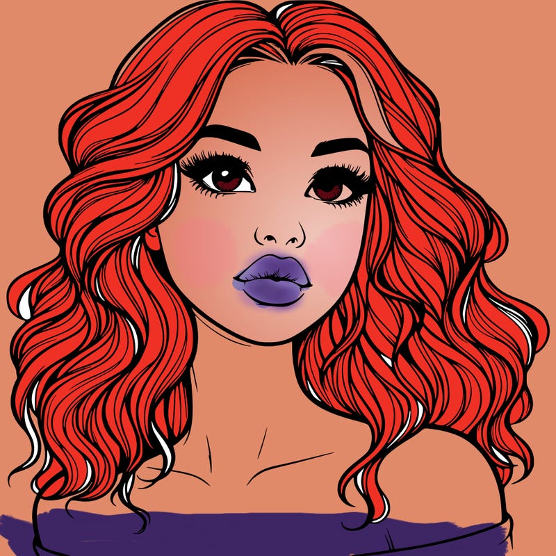 realistic girl with wavy hair and lips