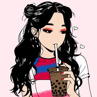 aesthetic realistic girl with boba