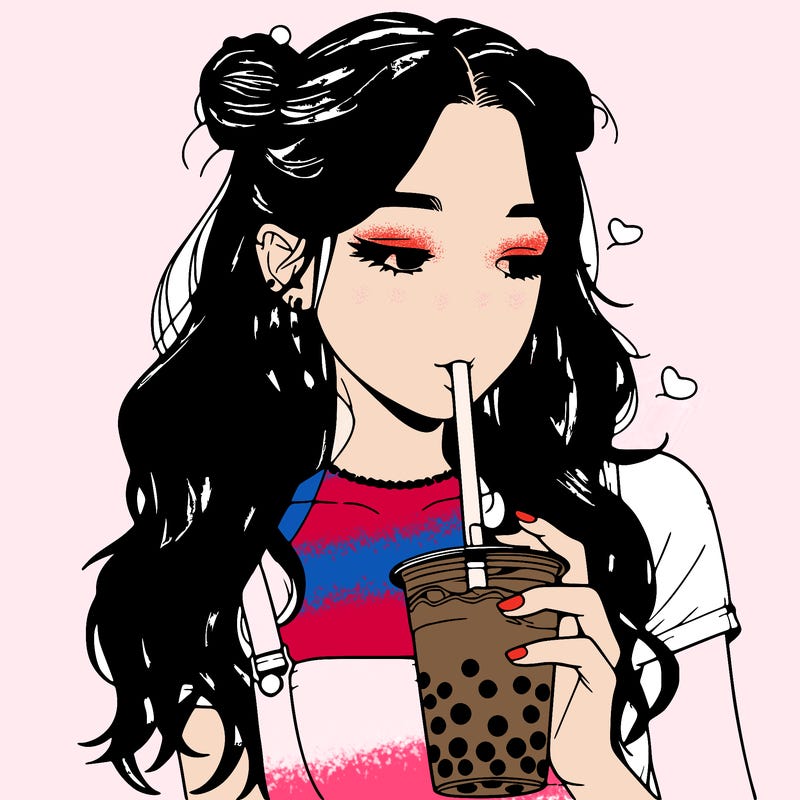 aesthetic realistic girl with boba