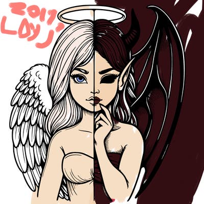 realistic angel half demon