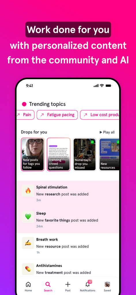 Turnto - Daily Breakthroughs - Turnto app interface showing trending topics and daily health breakthroughs