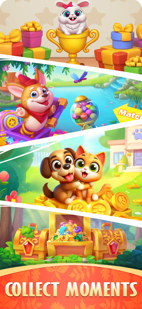 Blossom Sort 2026 - Colorful illustration from Blossom Sort 2026 featuring cute animals and treasure chests with the text Collect Moments