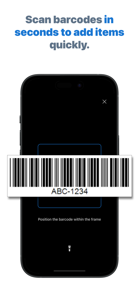 Pantry Inventory - Panzy - Interfaz del escáner de códigos de barras de la aplicación Panzy para agregar rápidamente artículos al inventario de la despensa.