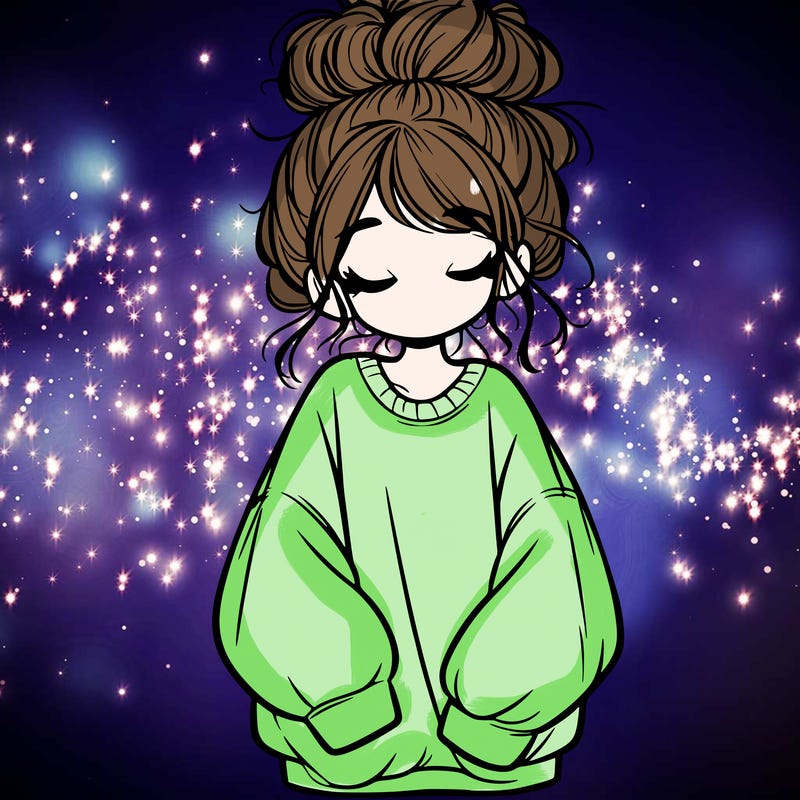 girl with baggy sweatshirt and messy bun