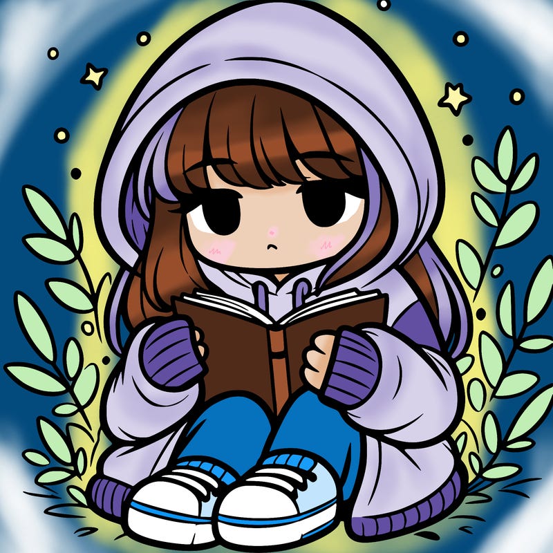 girl in oversized hoodie reading a book
