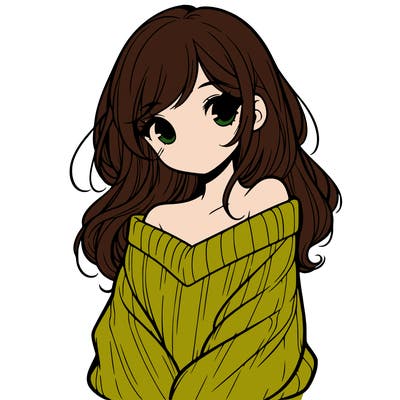 shy pretty girl wearing a sweater that is falling off one shoulder portrait