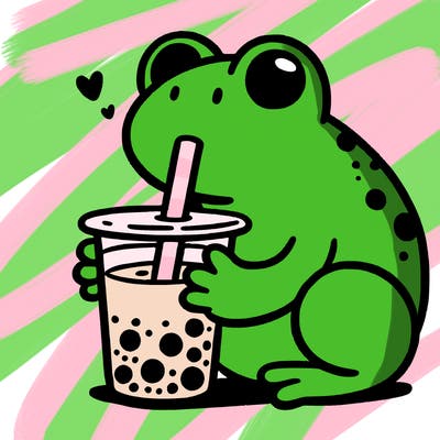 frog drinking boba tea
