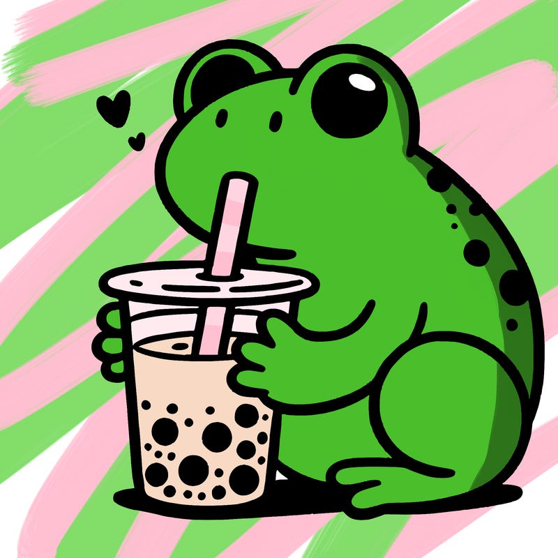 frog drinking boba tea