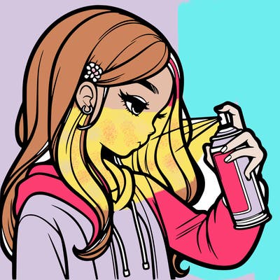 a realistic girl spray painting