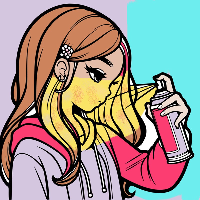 a realistic girl spray painting