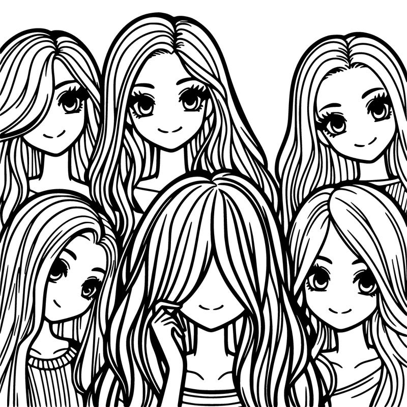 a group of five very pretty girls one with long hair covering her whole face