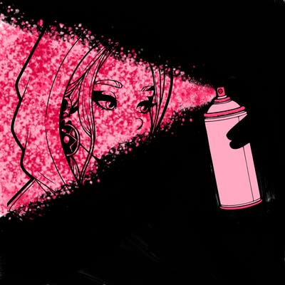 a realistic girl, spray painting