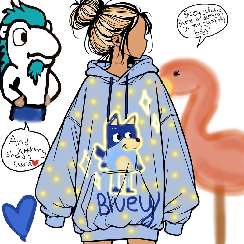 realistic girl with a oversized sweatshirt on and a bun
