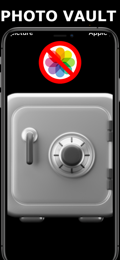 Una bóveda de fotos segura con un ícono realista de caja fuerte plateada para proteger fotos privadas