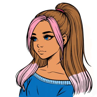 realistic girl with a high ponytail