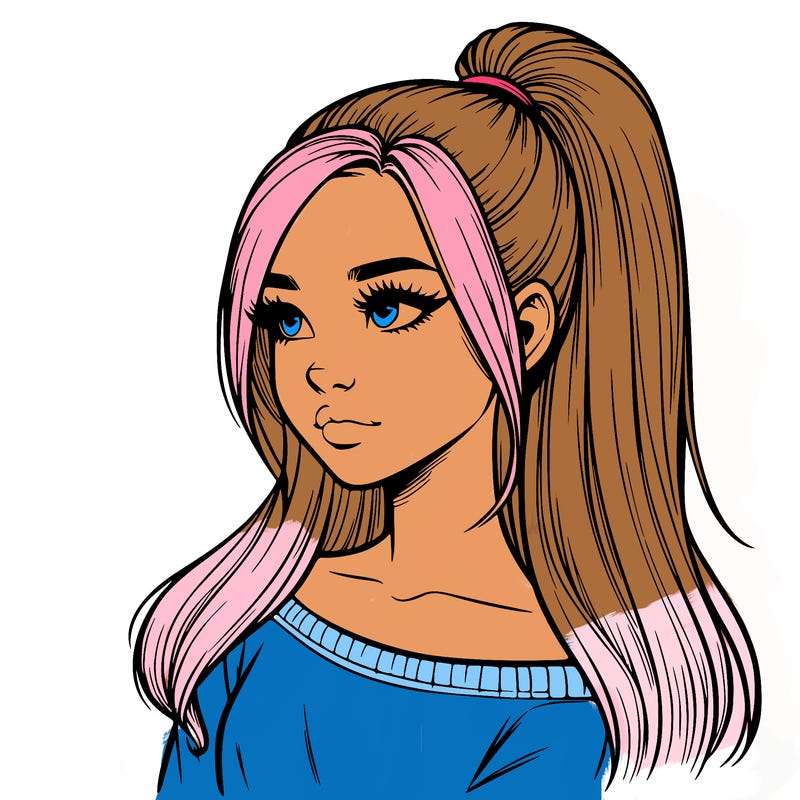 realistic girl with a high ponytail