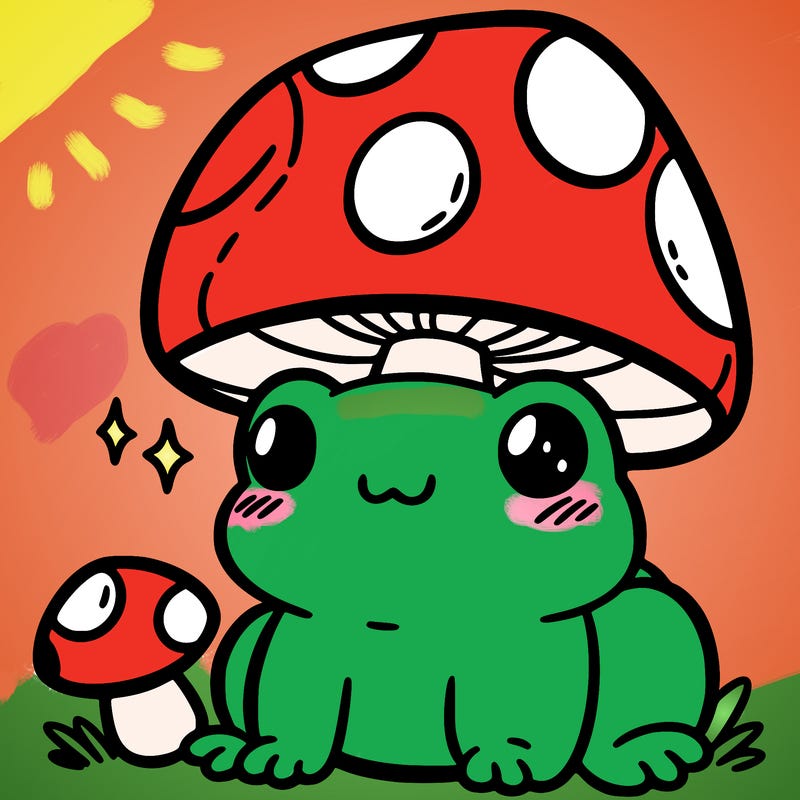 a cute frog with a mushroom hat