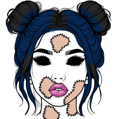 realistic girl with two buns on her hair and lips