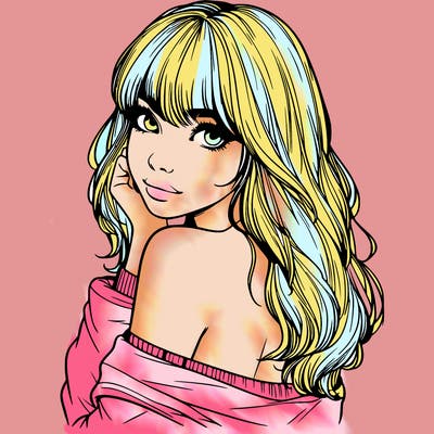 realistic girl with bangs looking over her shoulder