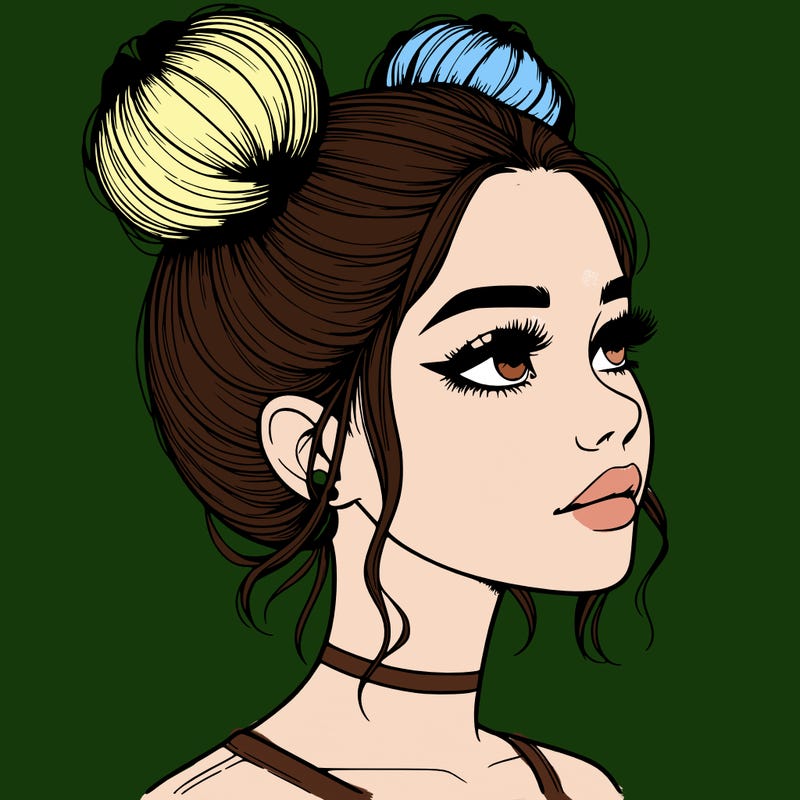 realistic girl with buns on the top of her head