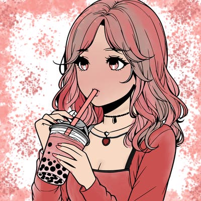realistic girl drinking boba tea
