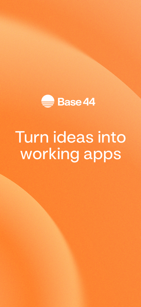 Base44: Build with AI - Base44 app promotional screen with the tagline Turn ideas into working apps