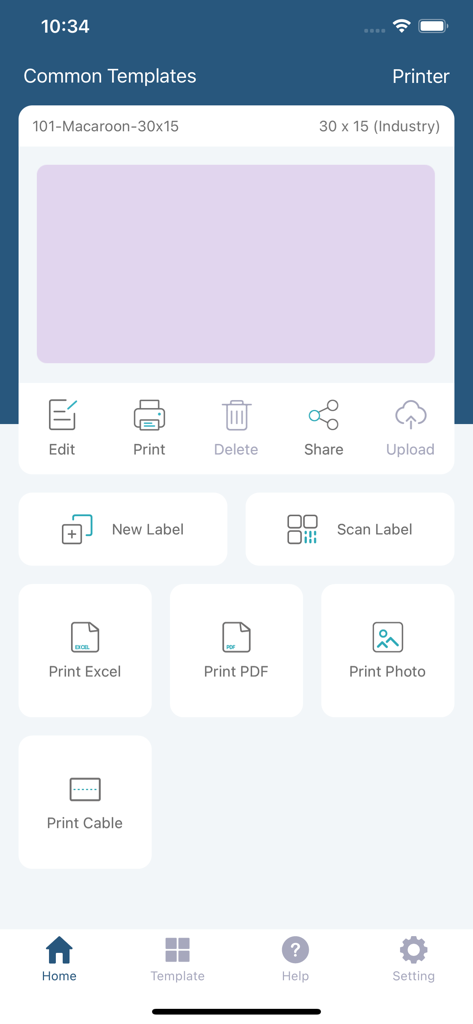 WePrint App - Interfaccia dell'App WePrint che mostra le opzioni di creazione e stampa di etichette come Excel e PDF