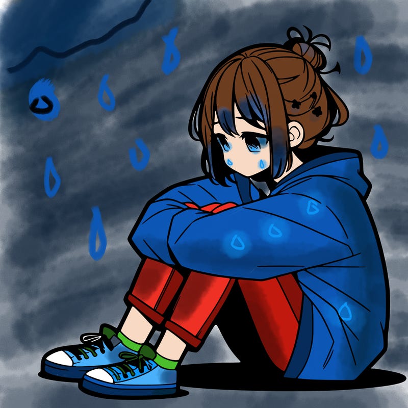 sad anime girl sitting alone