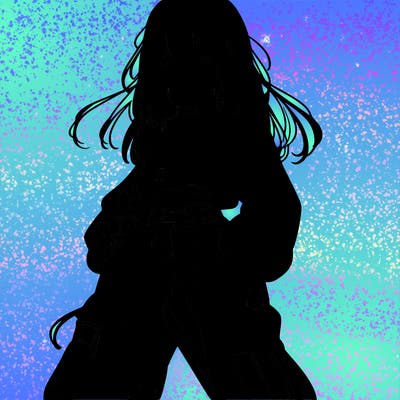 anime teen girl with baggy pants and crop top with sweater