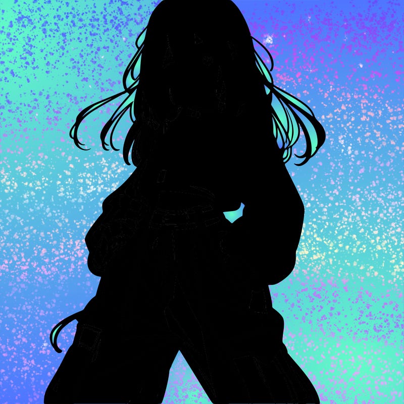 anime teen girl with baggy pants and crop top with sweater