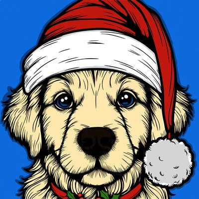 realistic dog with a christmas hat