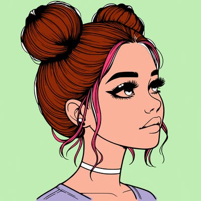 realistic girl with buns on the top of her head