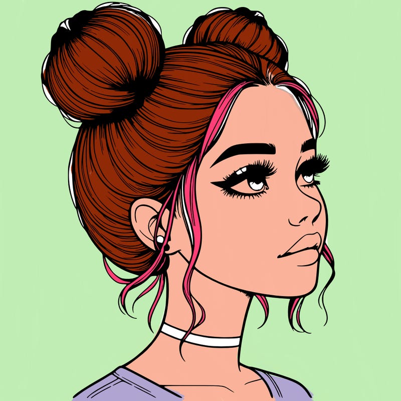 realistic girl with buns on the top of her head