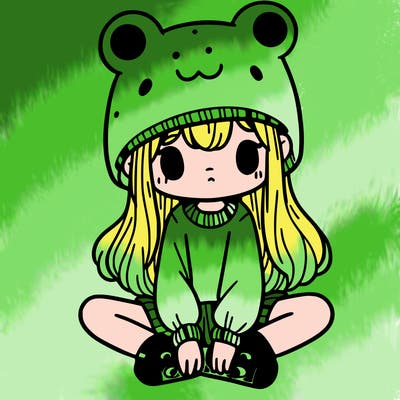 a girl wearing a frog hat and some frog socks