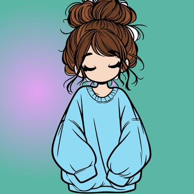 girl with baggy sweatshirt and messy bun
