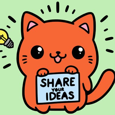 a cute cat saying share your ideas