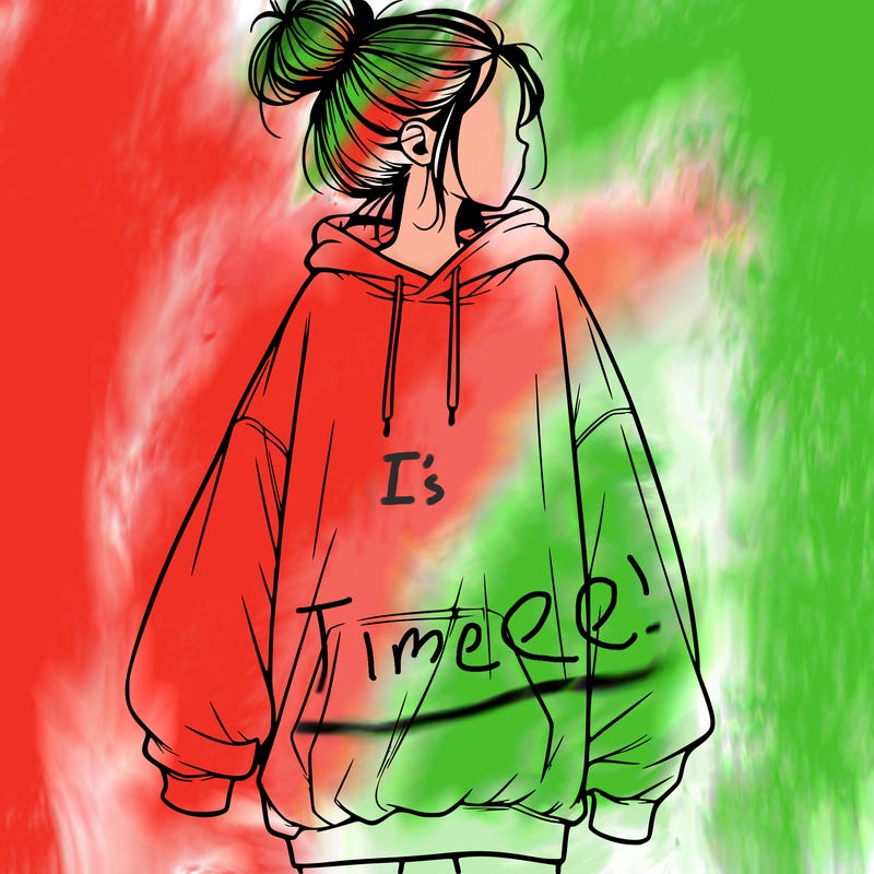 realistic girl with a oversized sweatshirt on and a bun