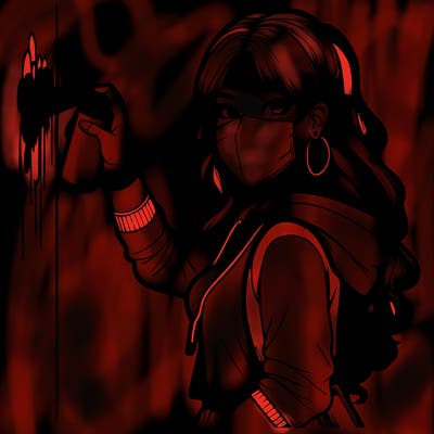 realistic girl with mask spray painting a wall