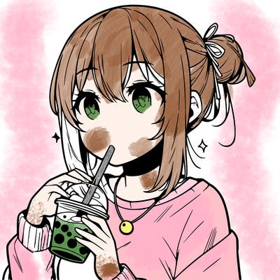 manga character drinking boba