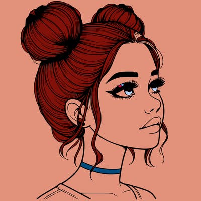 realistic girl with buns on the top of her head