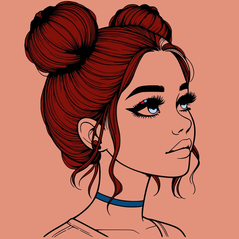 realistic girl with buns on the top of her head