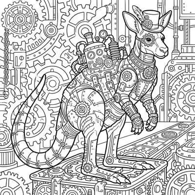 Embark on a unique artistic journey with this captivating Steampunk Kangaroo coloring page. Discover a fascinating fusion of nature and machinery, perfect for coloring enthusiasts of all ages.