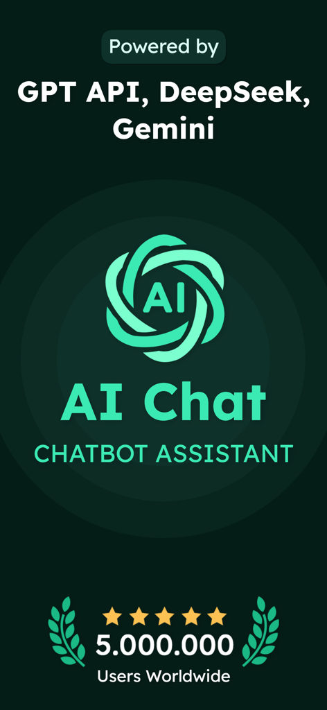 AI Chat - Smart AI Assistant - AI Chat chatbot assistant app splash screen with 5 million users